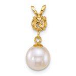 14k Polished 7-8mm Round White Freshwater Cultured Pearl Dangle and White Topaz Pendant - Image 3