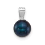 14k White Gold Polished 7-8mm Round Black Freshwater Cultured Pearl Pendant - Image 3