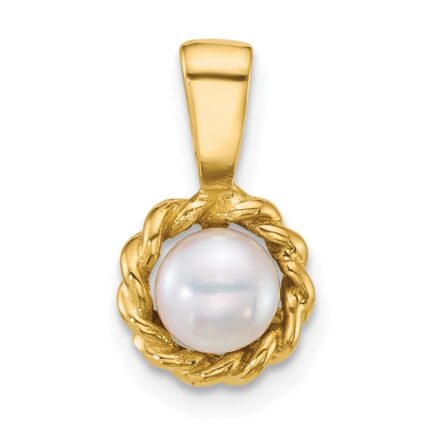 14k Polished 5-6mm Button White Freshwater Cultured Pearl Twisted Edge Pendant