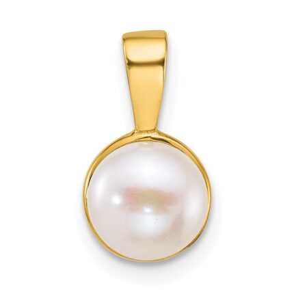 14k Polished 7-8mm Button White Freshwater Cultured Pearl Pendant