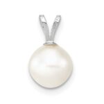 14k White Gold 7-8mm White Round Freshwater Cultured Pearl Pendant - Image 3