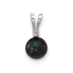14k White Gold 5-6mm Black Round Akoya Saltwater Cultured Pearl and .01 Carat Diamond Pendant - Image 4