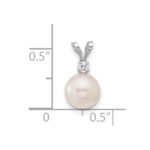 14k White Gold 7-8mm White Round Akoya Saltwater Cultured Pearl and .05 Carat Diamond Pendant - Image 3