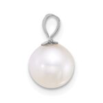 14k White Gold Polished 7-8mm Round White Freshwater Cultured Pearl Pendant - Image 2