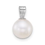 14k White Gold Polished 7-8mm Round White Freshwater Cultured Pearl Pendant - Image 3