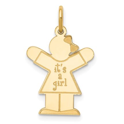 14k The Kids Small It's a Girl Engravable Love Charm