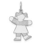 14k White Gold The Kids Small Girl with Ponytails Engravable Kiss Charm
