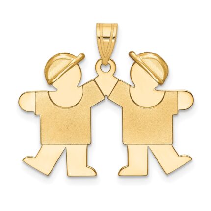 14k The Kids Solid Engravable Small Double Boys Kiss Charm