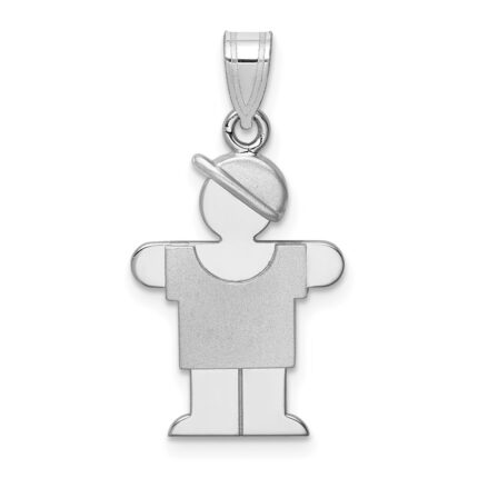 14k White Gold The Kids Small Boy with Hat on Right Engravable Hugs Charm