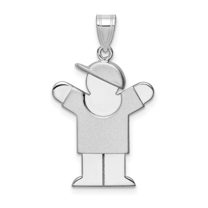 14k White Gold The Kids Medium Boy with Hat on Right Engravable Love Charm