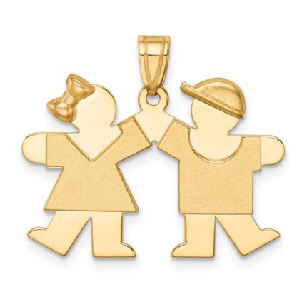 14k The Kids Solid Engravable Small Girl on Left and Boy on Right Kiss Charm