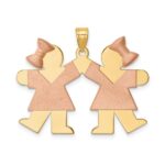 14k Two-tone The Kids Medium Double Girls Engravable Kiss Charm