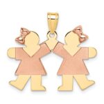 14k Two-tone The Kids Small Double Girls Engravable Kiss Charm