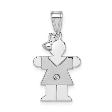 14k White Gold The Kids Small Girl with Bow on Left AA Diamond Hugs Charm