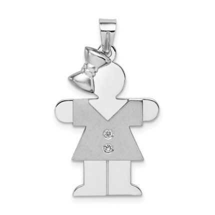 14k White Gold The Kids Medium Girl with Bow on Left AA Diamond Hugs Charm