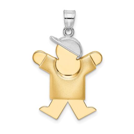 14k Two-tone The Kids Medium Puffed Boy with Hat on Right Engravable Joy Charm