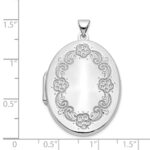 14k White Gold Floral Border 32mm Oval Locket - Image 5