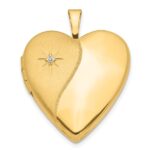 14K Polished and Satin Diamond Star 20mm Heart Locket
