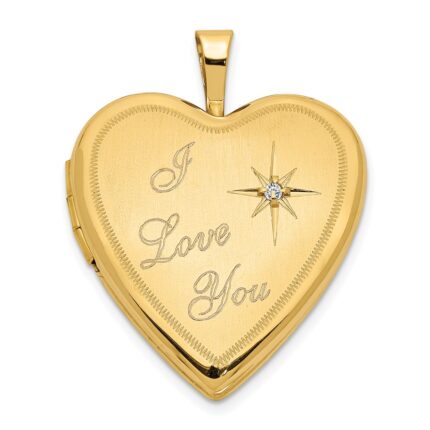 14K Satin Diamond Star I LOVE YOU Script 20mm Heart Locket