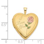 14K Pink and Green Enamel Rose I LOVE YOU Script 20mm Heart Locket - Image 5