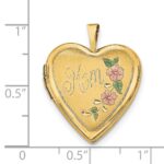 14k Pink and Green Enameled Floral MOM Script 20mm Heart Locket - Image 3