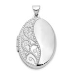 14k White Gold Fancy Half Swirl Design 26mm Oval Locket
