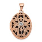 14K Rose Gold Diamond Vintage Filigree with Black Fabric Interior 21mm Oval Locket