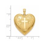 14k Textured and Diamond-cut Floral Cross Ash Holder 24mm Heart Locket - Image 2