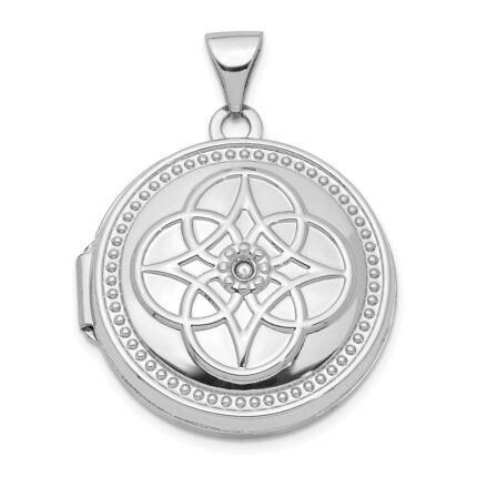14K White Gold Diamond Fancy Knot Design 20mm Round Locket