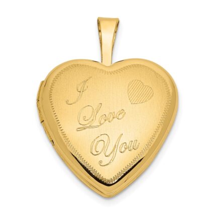 14k Polished and Satin I LOVE YOU Script 16mm Heart Locket