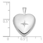 14k White Gold .01 carat Diamond Star 16mm Heart Locket - Image 3