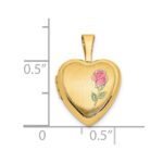 14k Satin with Pink and Green Enamel Rose 12mm Heart Locket - Image 3