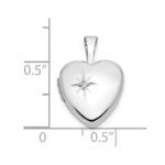 14k White Gold .01ct. Diamond Star 12mm Heart Locket - Image 3
