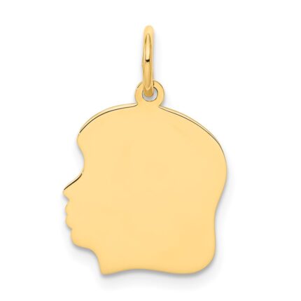 14k Plain Medium .009 Gauge Facing Left Engravable Girl Head Charm
