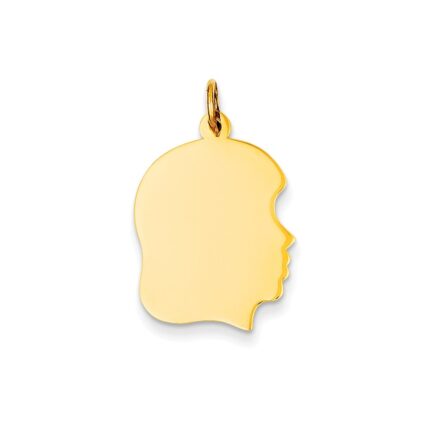 14k Plain Medium .035 Gauge Facing Right Engravable Girl Head Charm