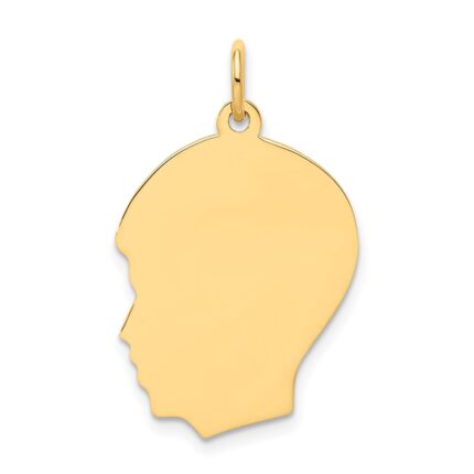 14k Plain Medium .035 Gauge Facing Left Engravable Boy Head Charm