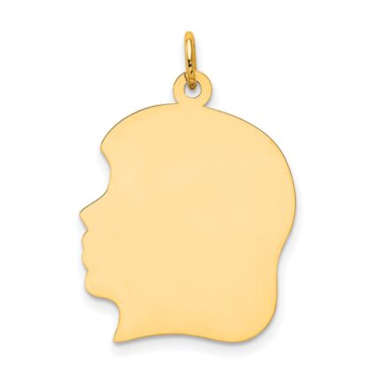 14k Plain Large .027 Gauge Facing Left Engravable Girl Head Charm