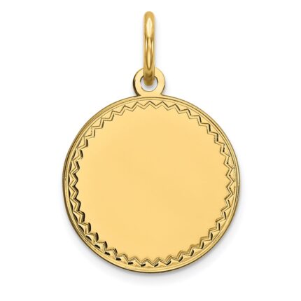 14k Plain with Zig-Zag Edge .013 Gauge Engravable Round 13mm Disc Charm