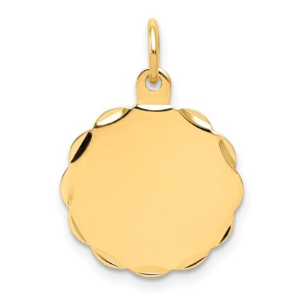 14k Etched Edge .035 Gauge Engravable Round Scalloped 18x15mm Disc Charm