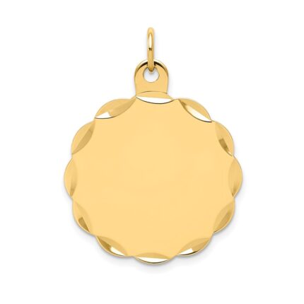 14k Etched Edge .035 Gauge Engravable Round Scalloped 22x19mm Disc Charm