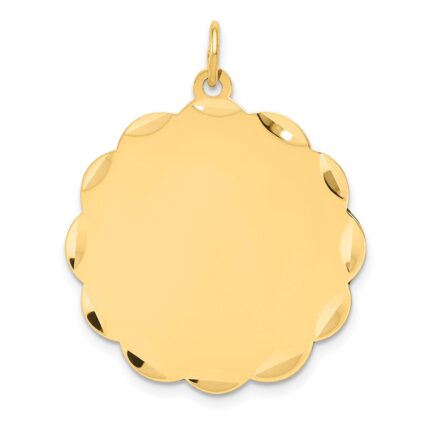 14k Etched Edge .035 Gauge Engravable Round Scalloped 28x25mm Disc Charm