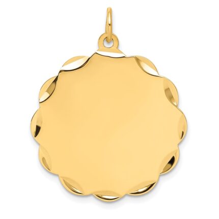 14k Etched Edge .035 Gauge Engravable Round Scalloped 28x26mm Disc Charm