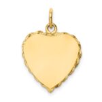 14k Etched Design with Rope Edge .013 Gauge Engravable Heart 21x17mm Disc Charm - Image 3