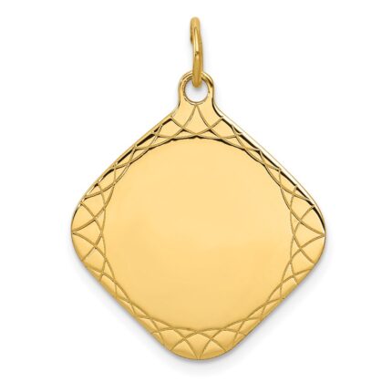 14k Patterned .018 Gauge Diamond-Shaped Engravable 24x21mm Disc Charm
