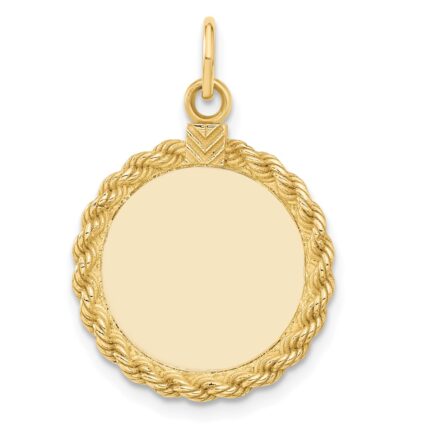 14k Plain .013 Gauge Round Engravable 22x17mm Disc with Rope Edge Charm