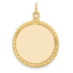 14k Plain .013 Gauge Round Engravable 27x21mm Disc with Rope Edge Charm