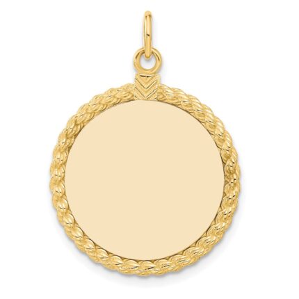 14k Plain .013 Gauge Round Engravable 27x21mm Disc with Rope Edge Charm