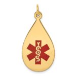 14k 28x16mm Teardrop Red Enameled Medical Jewelry Pendant