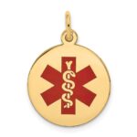 14k 16mm Round Red Enameled Medical Jewelry Pendant
