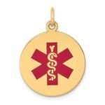 14k 19mm Round Red Enameled Medical Jewelry Pendant